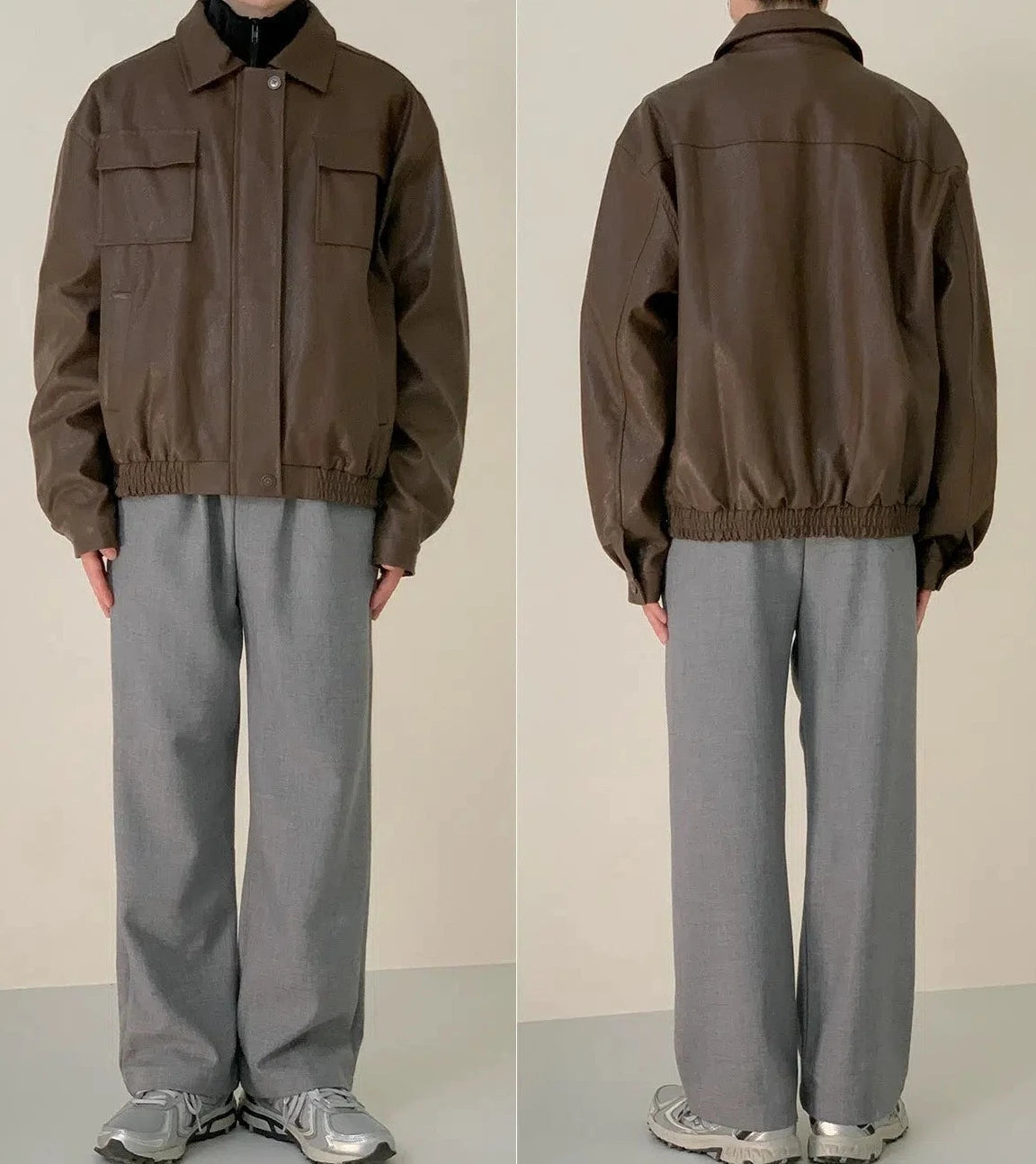 Zhou Flap Pocket Faux Leather Jacket-korean-fashion-Jacket-Zhou's Closet-OH Garments