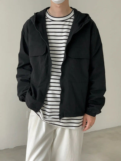 Zhou Flap Pocket Hooded Windbreaker Jacket-korean-fashion-Jacket-Zhou's Closet-OH Garments