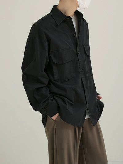 Zhou Flap Pocket Loose Shirt-korean-fashion-Shirt-Zhou's Closet-OH Garments