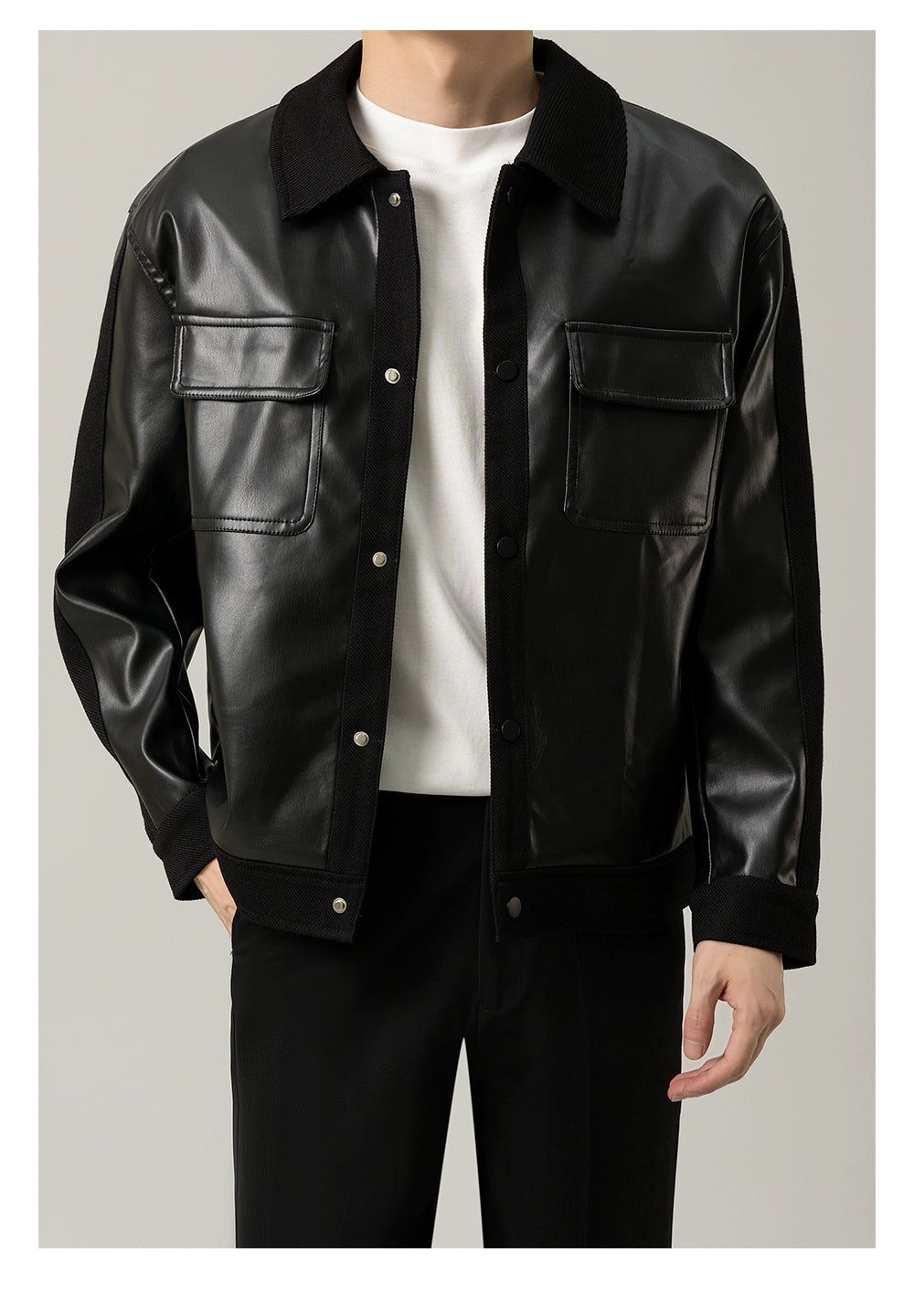 Zhou Flap Pocket PU Leather Jacket-korean-fashion-Jacket-Zhou's Closet-OH Garments