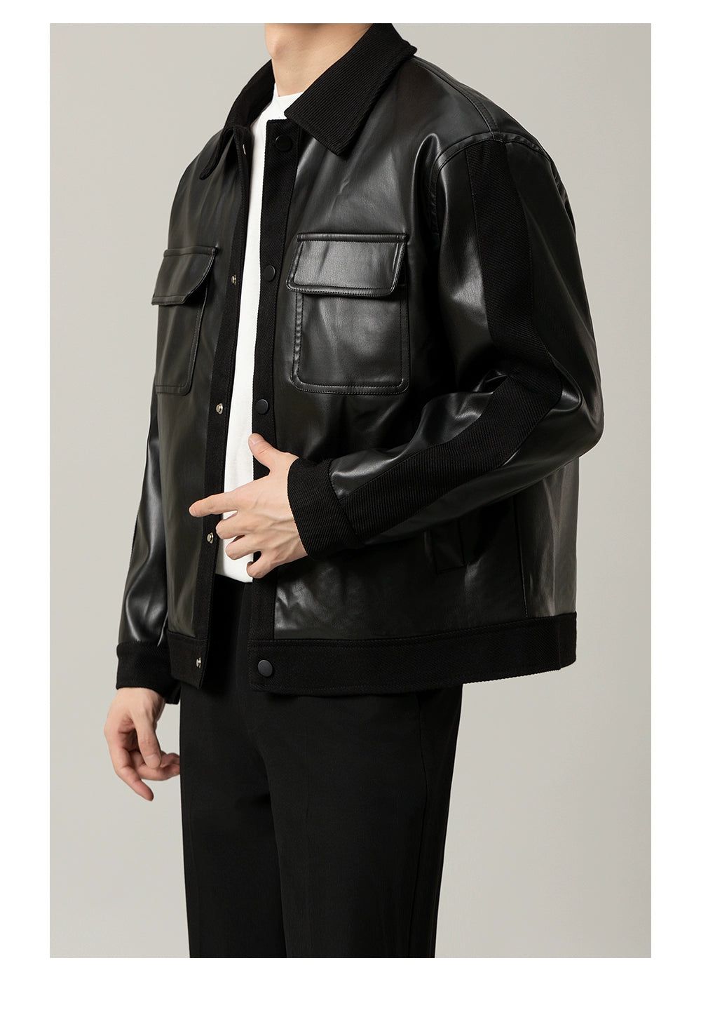 Zhou Flap Pocket PU Leather Jacket-korean-fashion-Jacket-Zhou's Closet-OH Garments