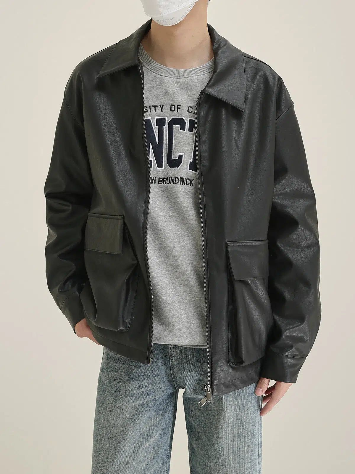 Zhou Flap Pocket PU Leather Jacket-korean-fashion-Jacket-Zhou's Closet-OH Garments