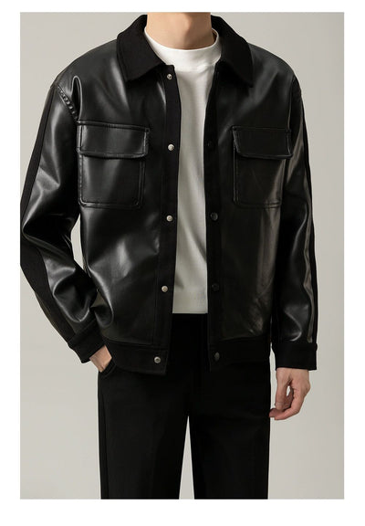 Zhou Flap Pocket PU Leather Jacket-korean-fashion-Jacket-Zhou's Closet-OH Garments