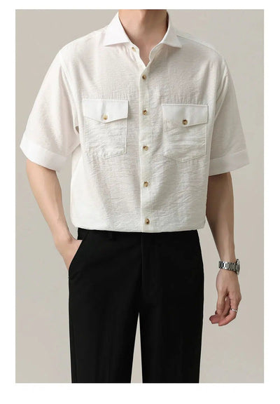 Zhou Flap Pocket Rivet Buttons Shirt-korean-fashion-Shirt-Zhou's Closet-OH Garments