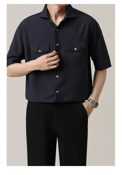 Zhou Flap Pocket Rivet Buttons Shirt-korean-fashion-Shirt-Zhou's Closet-OH Garments