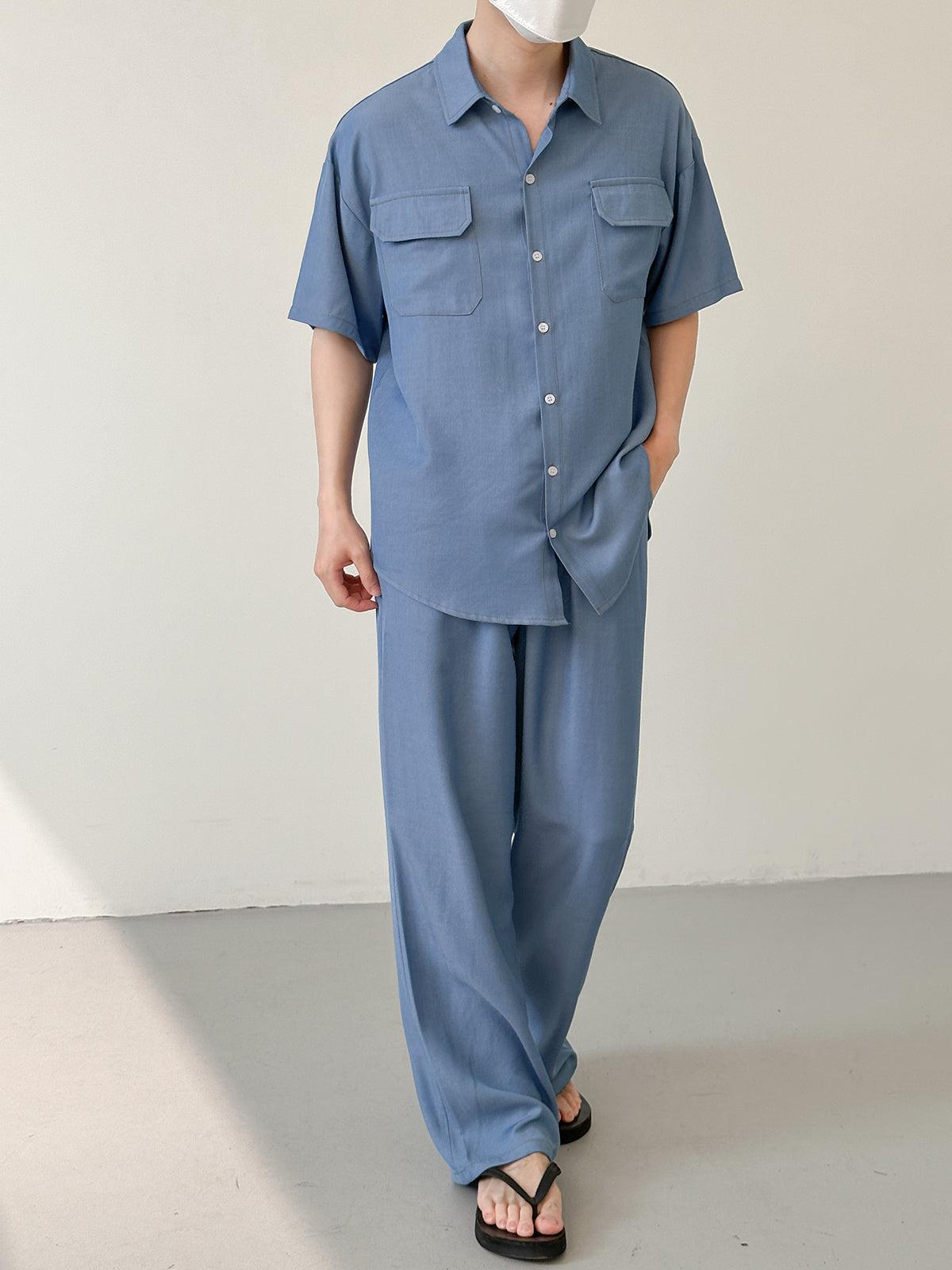 Zhou Flap Pocket Shirt & Drawstring Flow Pants Set-korean-fashion-Clothing Set-Zhou's Closet-OH Garments