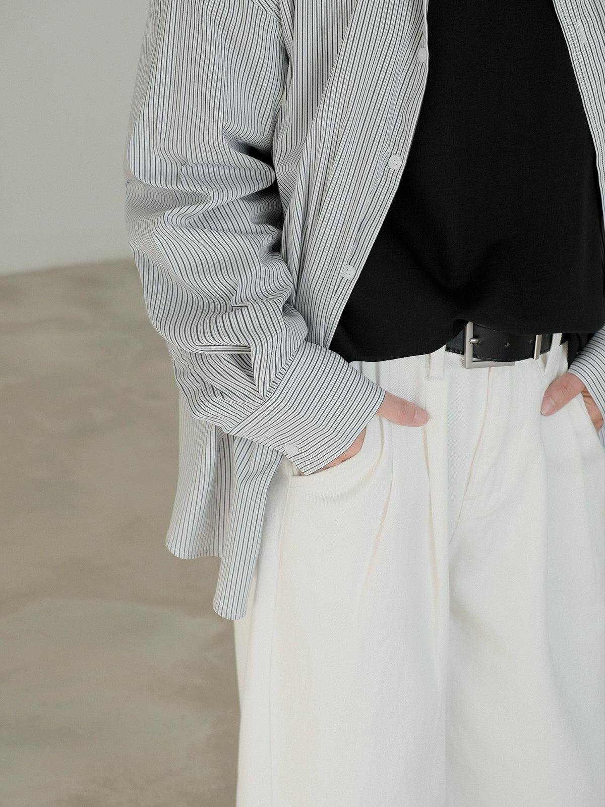 Zhou Flap Pocket Striped Shirt-korean-fashion-Shirt-Zhou's Closet-OH Garments