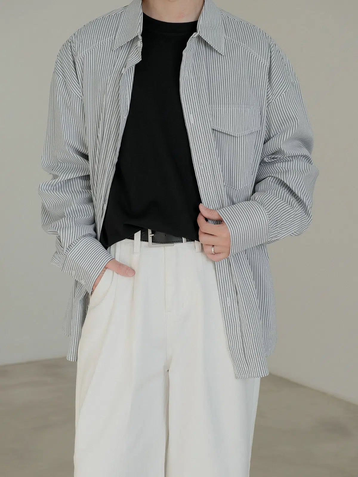 Zhou Flap Pocket Striped Shirt-korean-fashion-Shirt-Zhou's Closet-OH Garments