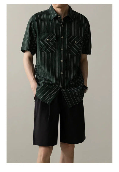 Zhou Flap Pocket Stripes Shirt-korean-fashion-Shirt-Zhou's Closet-OH Garments
