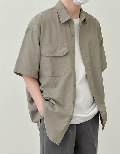 Zhou Flap Pocket Subtle Crumple Areas Shirt-korean-fashion-Shirt-Zhou's Closet-OH Garments