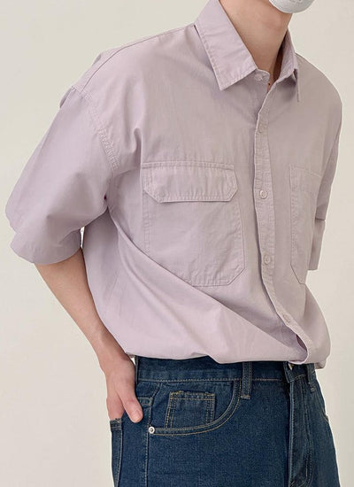 Zhou Flap Pocket Subtle Crumple Areas Shirt-korean-fashion-Shirt-Zhou's Closet-OH Garments
