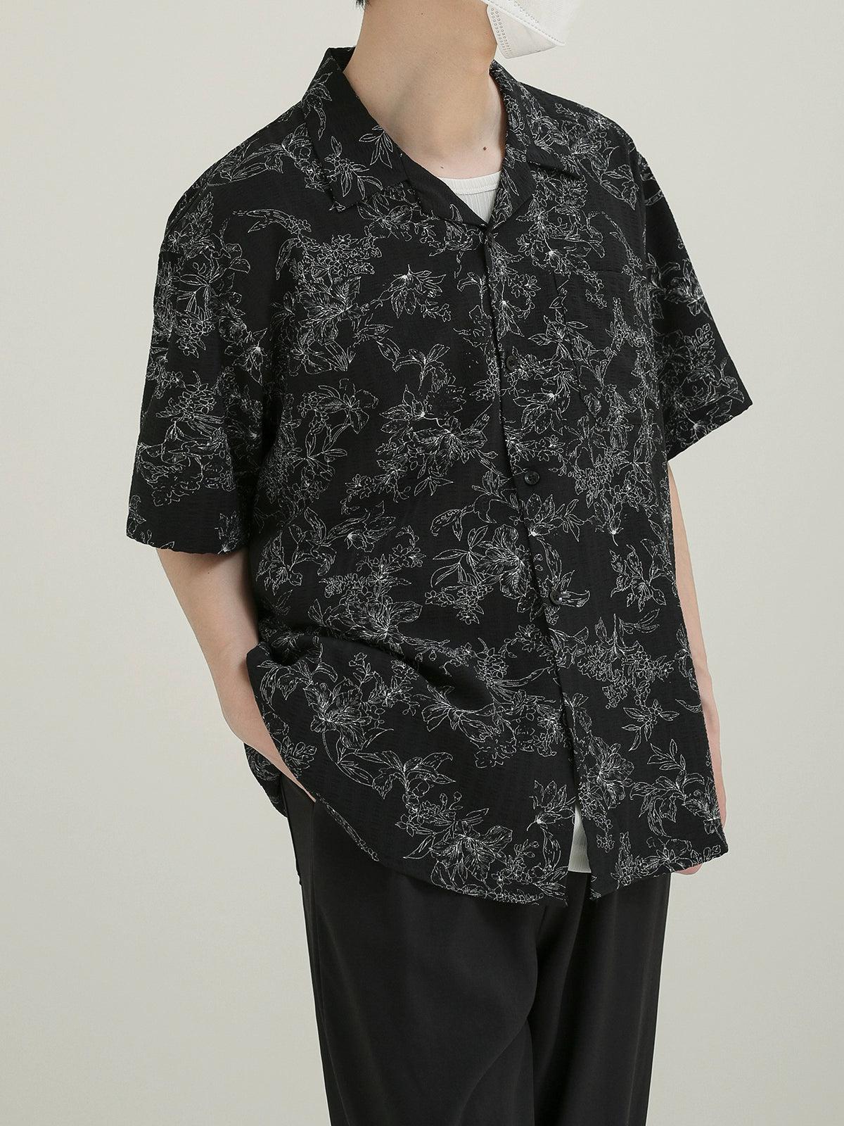 Zhou Flower Outline Pattern Shirt-korean-fashion-Shirt-Zhou's Closet-OH Garments