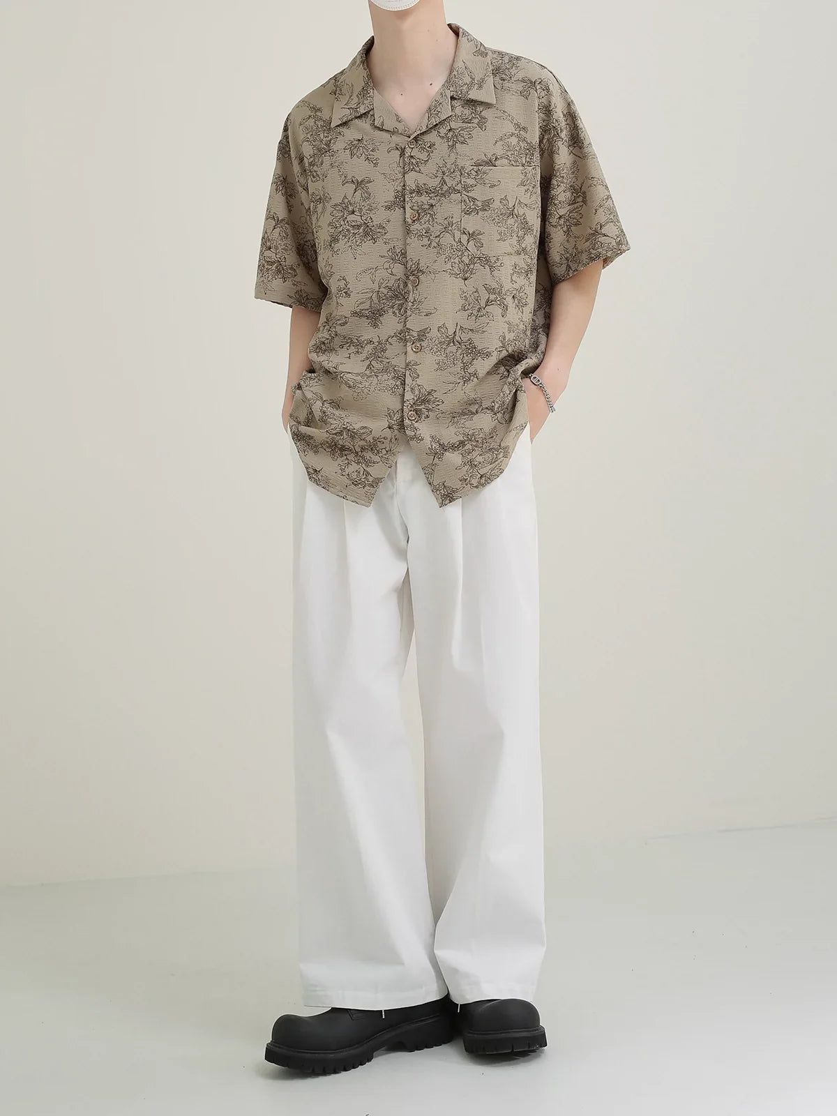 Zhou Flower Outline Pattern Shirt-korean-fashion-Shirt-Zhou's Closet-OH Garments