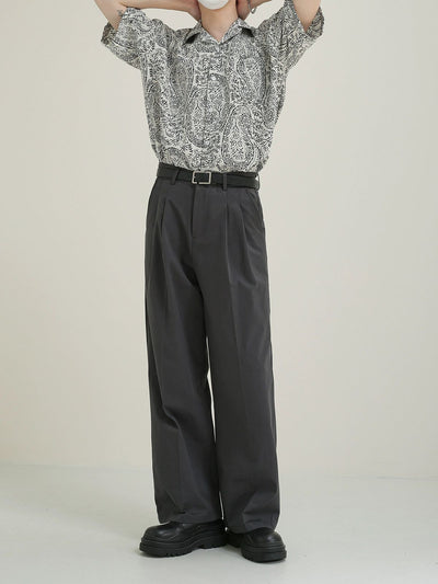 Zhou Fold Pleats Clean Fit Trousers-korean-fashion-Trousers-Zhou's Closet-OH Garments