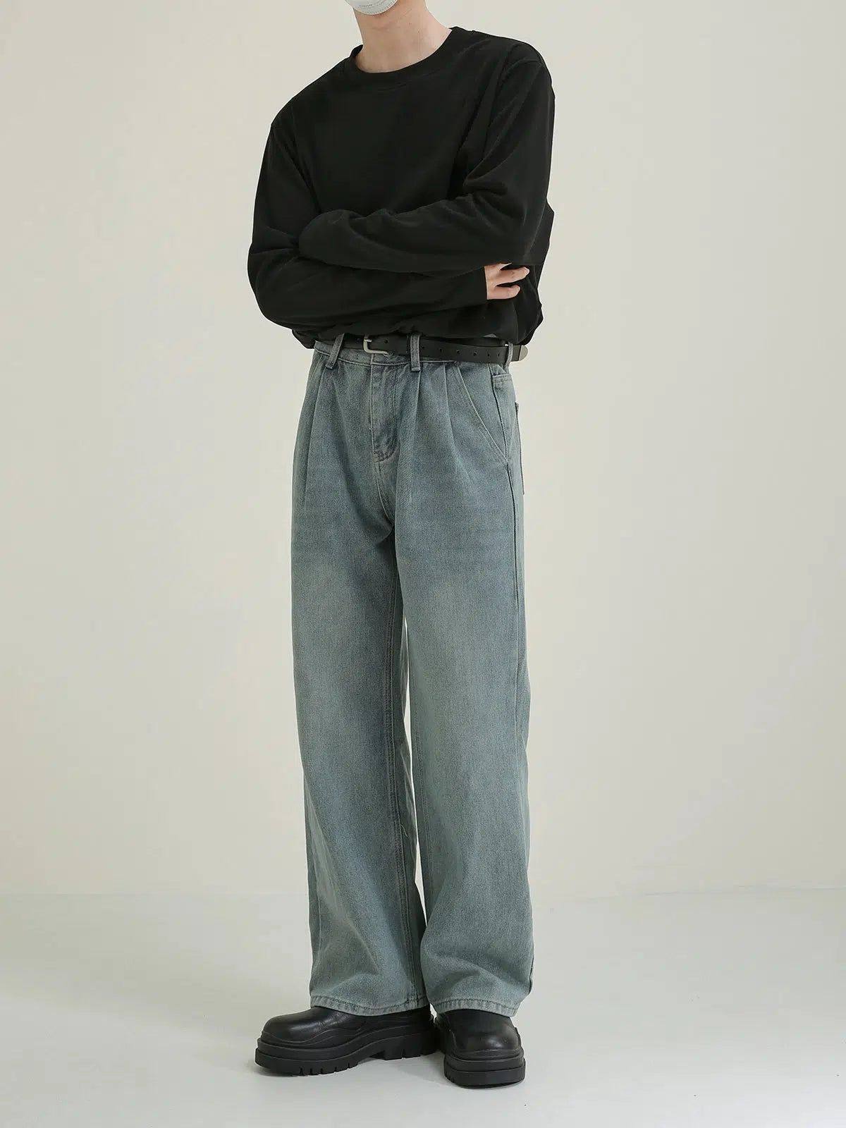 Zhou Fold Pleats Washed Jeans-korean-fashion-Jeans-Zhou's Closet-OH Garments