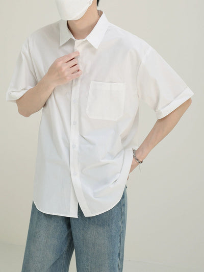 Zhou Folded Hem Clean Fit Short Sleeve Shirt-korean-fashion-Shirt-Zhou's Closet-OH Garments
