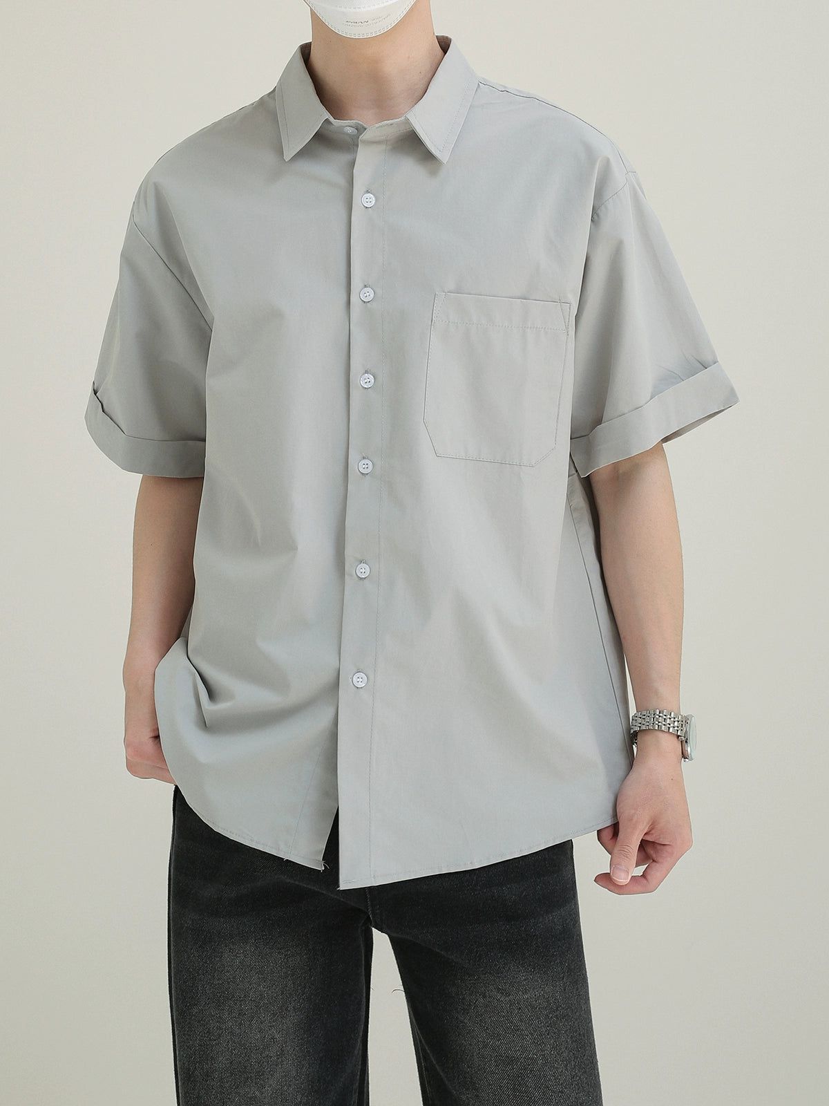 Zhou Folded Hem Clean Fit Short Sleeve Shirt-korean-fashion-Shirt-Zhou's Closet-OH Garments