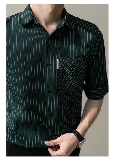 Zhou Folded Sleeve Striped Shirt-korean-fashion-Shirt-Zhou's Closet-OH Garments