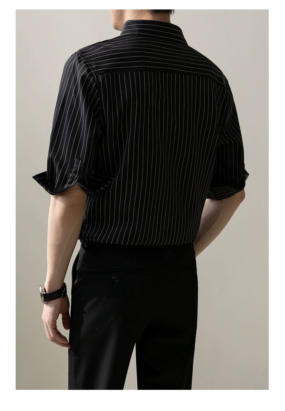 Zhou Folded Sleeve Striped Shirt-korean-fashion-Shirt-Zhou's Closet-OH Garments