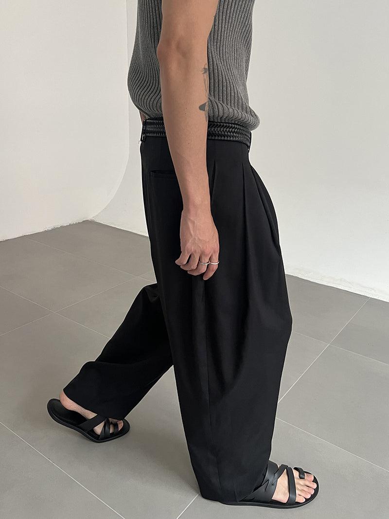 Zhou Folds Detail Wide Leg Trousers-korean-fashion-Pants-Zhou's Closet-OH Garments