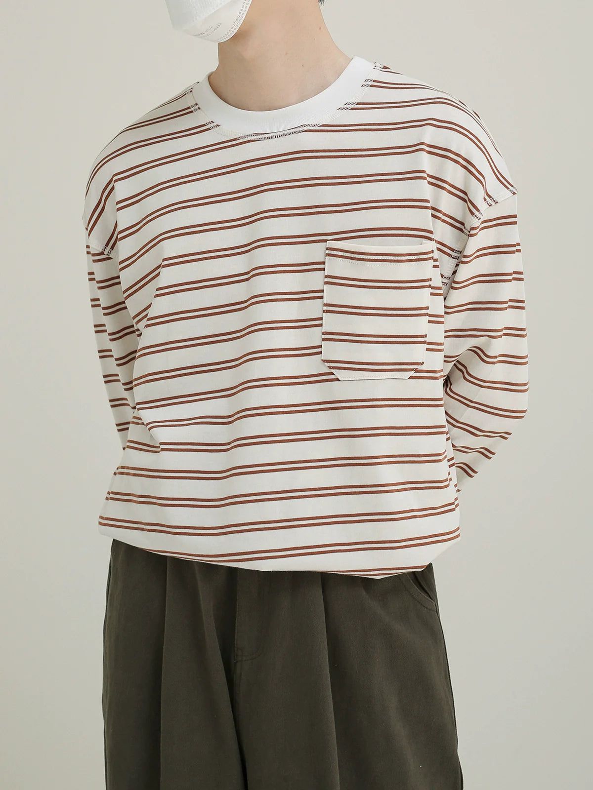 Zhou Front Pocket Striped T-Shirt-korean-fashion-T-Shirt-Zhou's Closet-OH Garments