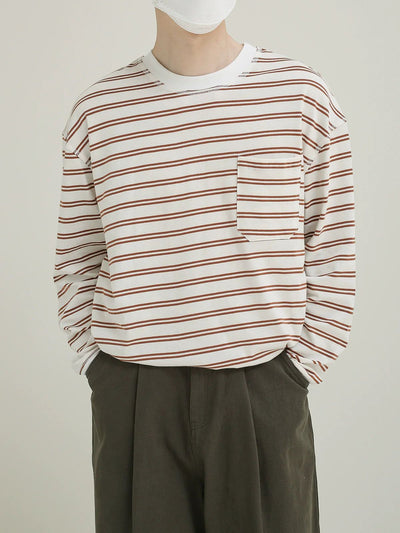 Zhou Front Pocket Striped T-Shirt-korean-fashion-T-Shirt-Zhou's Closet-OH Garments