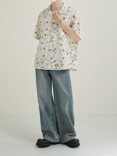 Zhou Frost Textured Floral Short Sleeve Shirt-korean-fashion-Shirt-Zhou's Closet-OH Garments