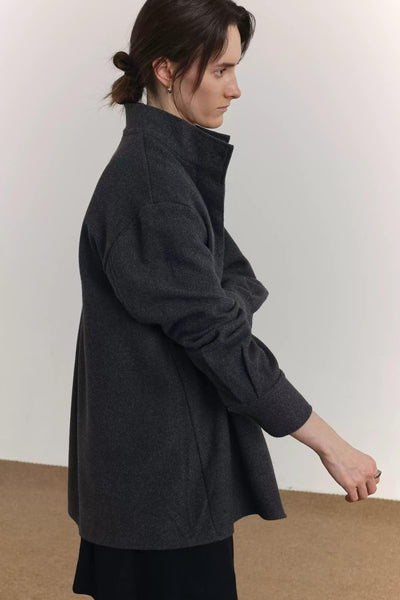 Zhou Funnel Neck Buttoned Twill Jacket-korean-fashion-Jacket-Zhou's Closet-OH Garments