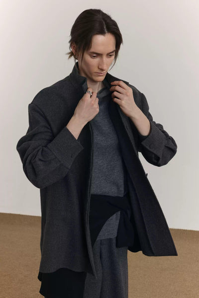 Zhou Funnel Neck Buttoned Twill Jacket-korean-fashion-Jacket-Zhou's Closet-OH Garments