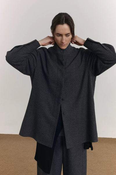 Zhou Funnel Neck Buttoned Twill Jacket-korean-fashion-Jacket-Zhou's Closet-OH Garments