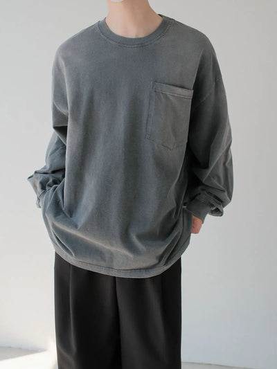 Zhou Gradient Washed Pocket Crewneck-korean-fashion-Crewneck-Zhou's Closet-OH Garments