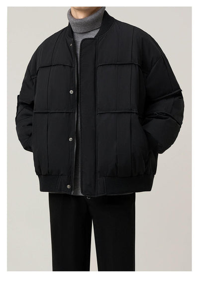 Zhou Grid Lined Textured Down Jacket-korean-fashion-Jacket-Zhou's Closet-OH Garments