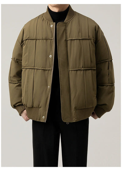 Zhou Grid Lined Textured Down Jacket-korean-fashion-Jacket-Zhou's Closet-OH Garments