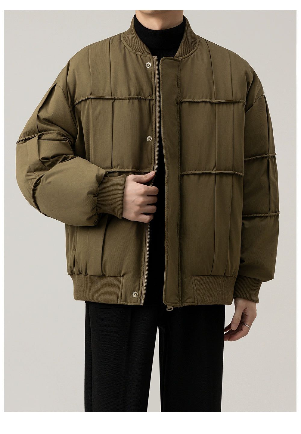 Zhou Grid Lined Textured Down Jacket-korean-fashion-Jacket-Zhou's Closet-OH Garments