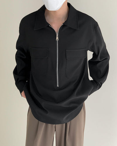 Zhou Half-Zipped Front Pocket Shirt-korean-fashion-Shirt-Zhou's Closet-OH Garments
