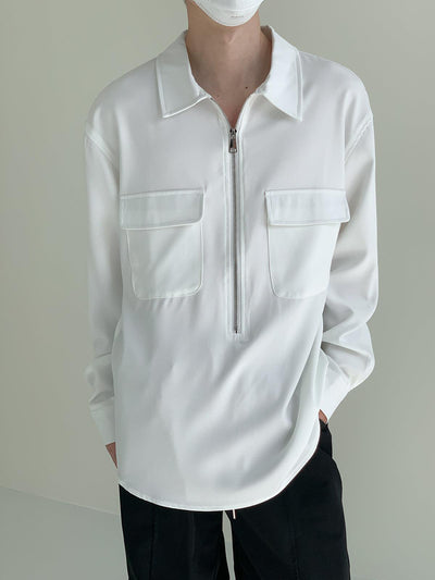 Zhou Half-Zipped Front Pocket Shirt-korean-fashion-Shirt-Zhou's Closet-OH Garments