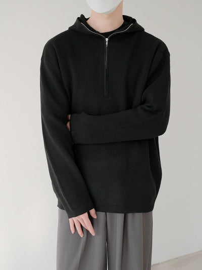 Zhou Half-Zipped Knit Hoodie-korean-fashion-Hoodie-Zhou's Closet-OH Garments