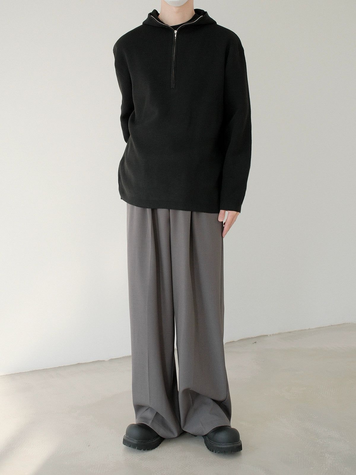 Zhou Half-Zipped Knit Hoodie-korean-fashion-Hoodie-Zhou's Closet-OH Garments