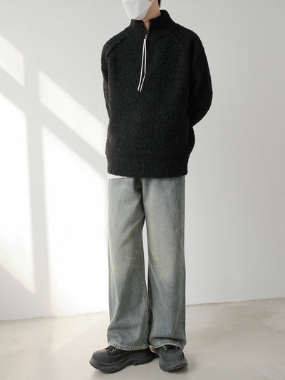 Zhou Half-Zipped Textured Sweater-korean-fashion-Sweater-Zhou's Closet-OH Garments