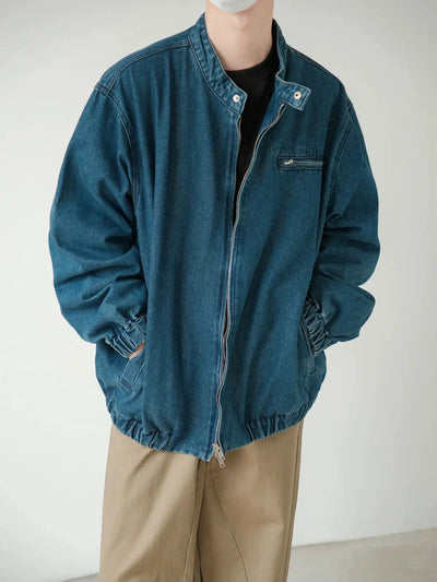 Zhou Heavy Plain Washed Denim Jacket-korean-fashion-Jacket-Zhou's Closet-OH Garments