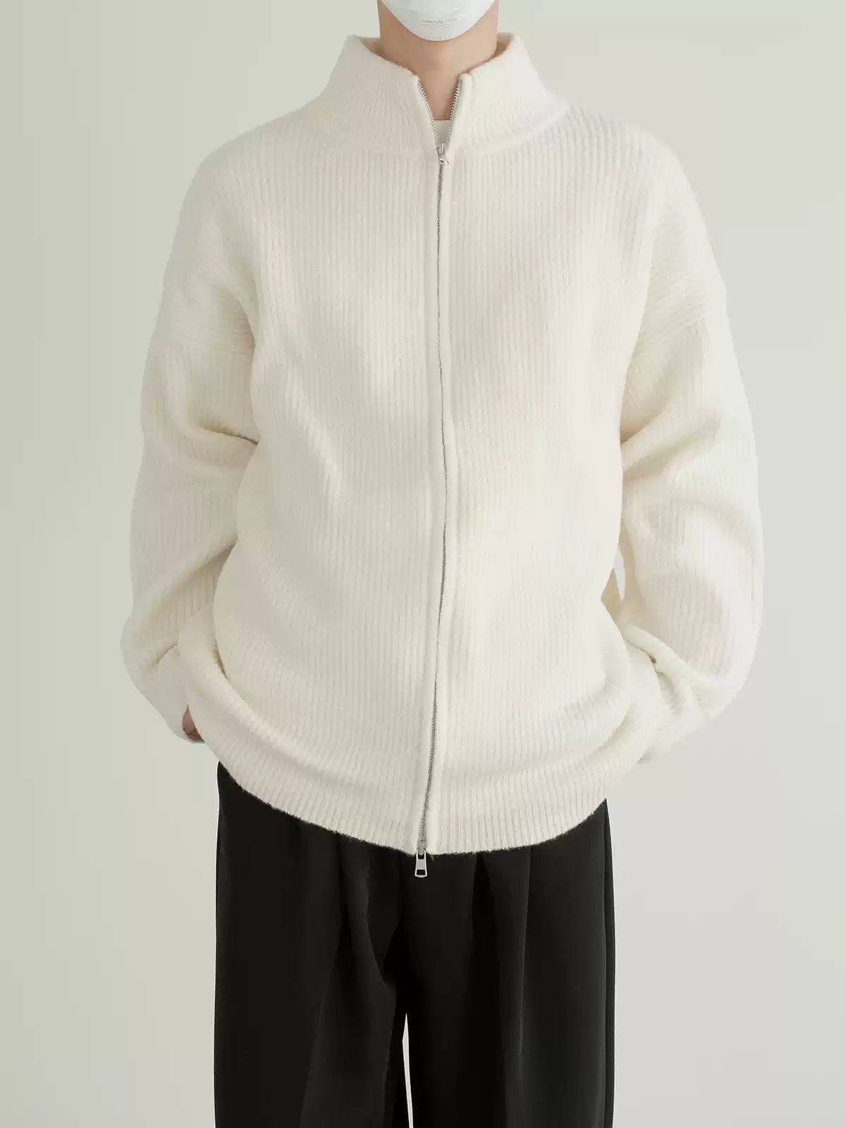 Zhou Heavy Stand Collar Knit Jacket-korean-fashion-Jacket-Zhou's Closet-OH Garments