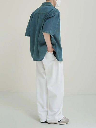 Zhou Heavy Washed Half-Sleeve Denim Shirt-korean-fashion-Shirt-Zhou's Closet-OH Garments