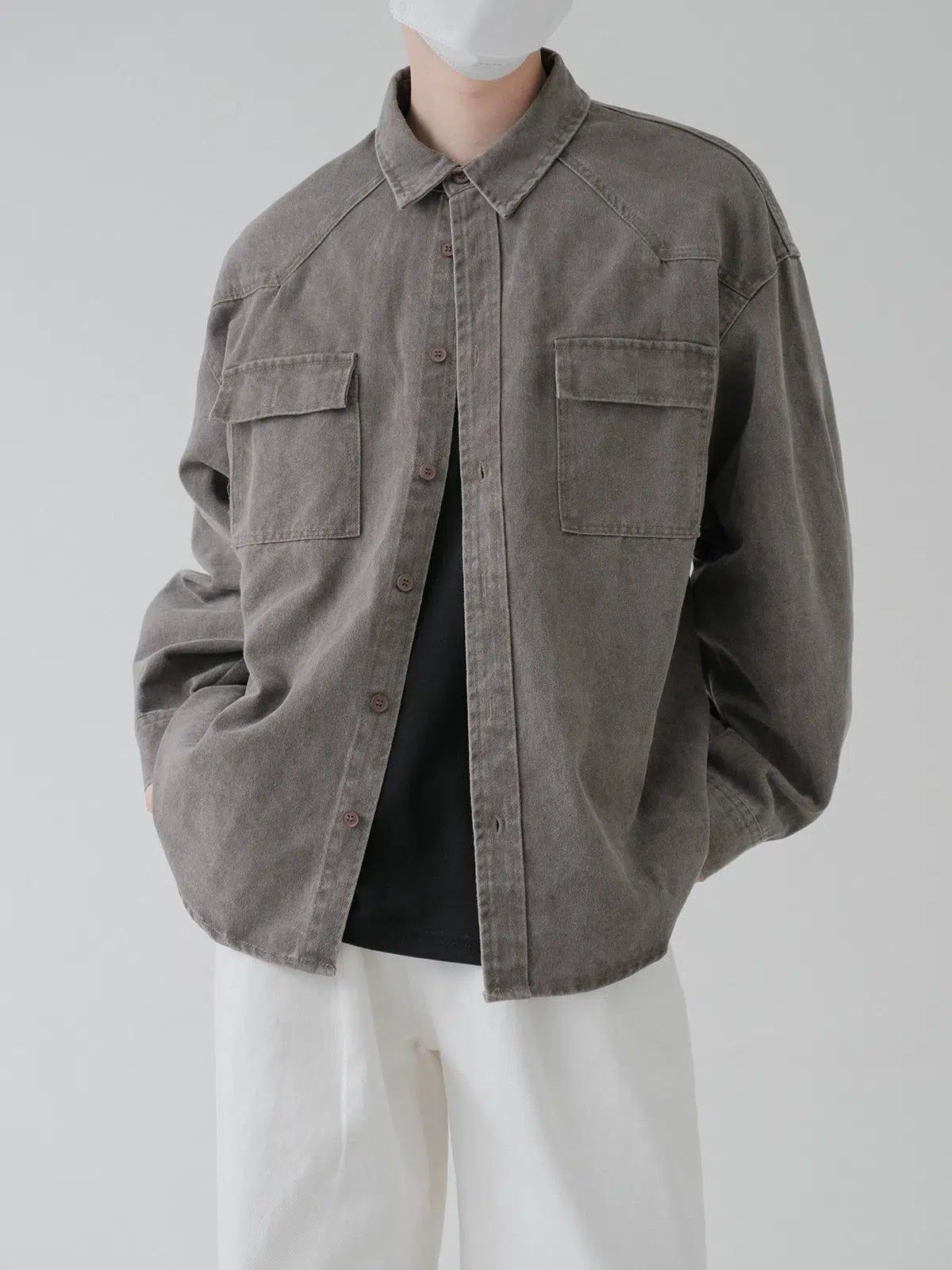 Zhou Heavy Washed Pocket Denim Shirt-korean-fashion-Shirt-Zhou's Closet-OH Garments