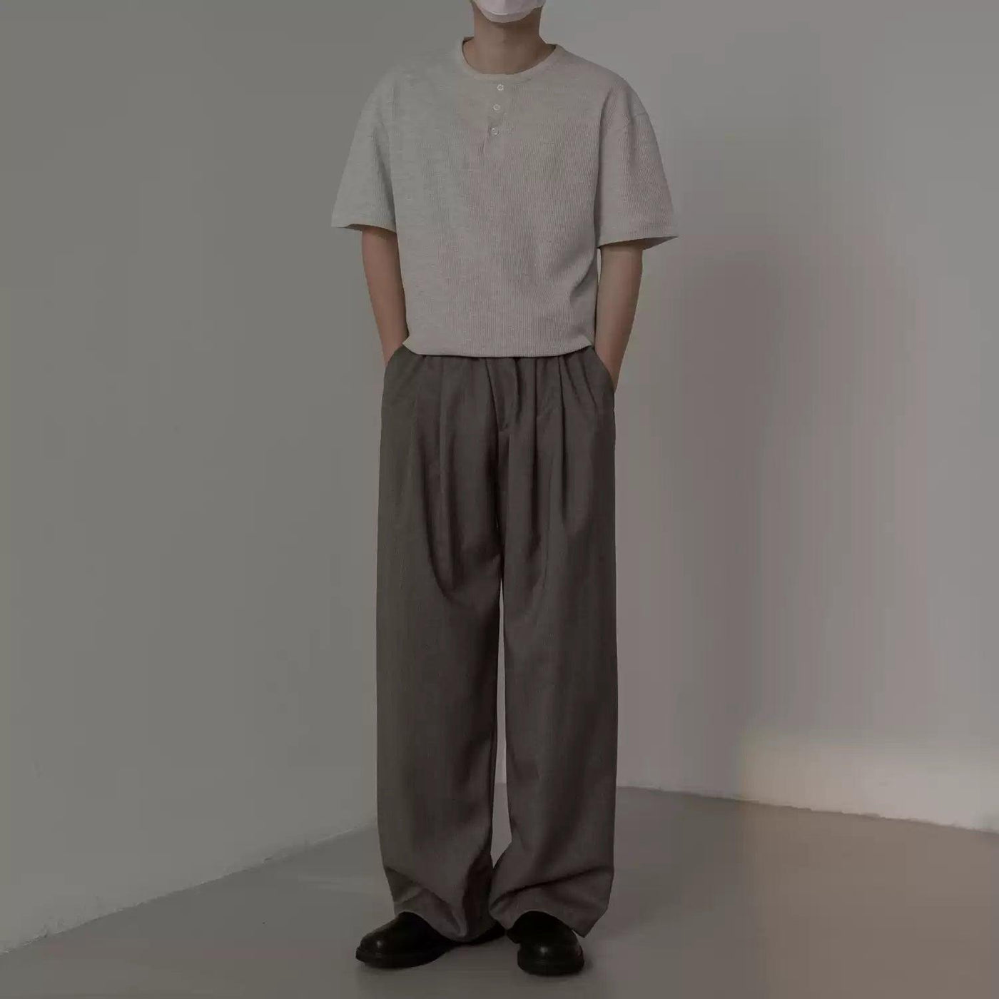 Zhou Henley Collar Textured Knit T-Shirt-korean-fashion-T-Shirt-Zhou's Closet-OH Garments