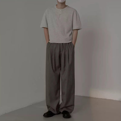 Zhou Henley Collar Textured Knit T-Shirt-korean-fashion-T-Shirt-Zhou's Closet-OH Garments