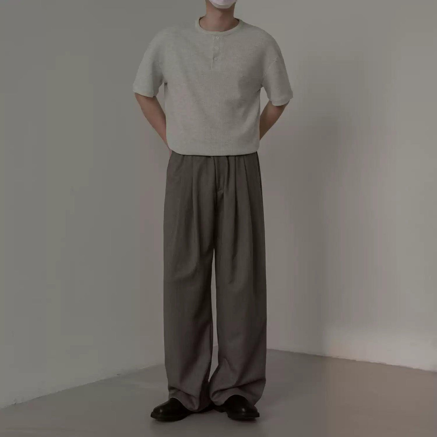 Zhou Henley Collar Textured Knit T-Shirt-korean-fashion-T-Shirt-Zhou's Closet-OH Garments