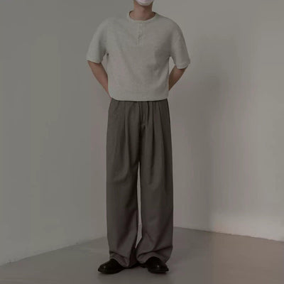 Zhou Henley Collar Textured Knit T-Shirt-korean-fashion-T-Shirt-Zhou's Closet-OH Garments