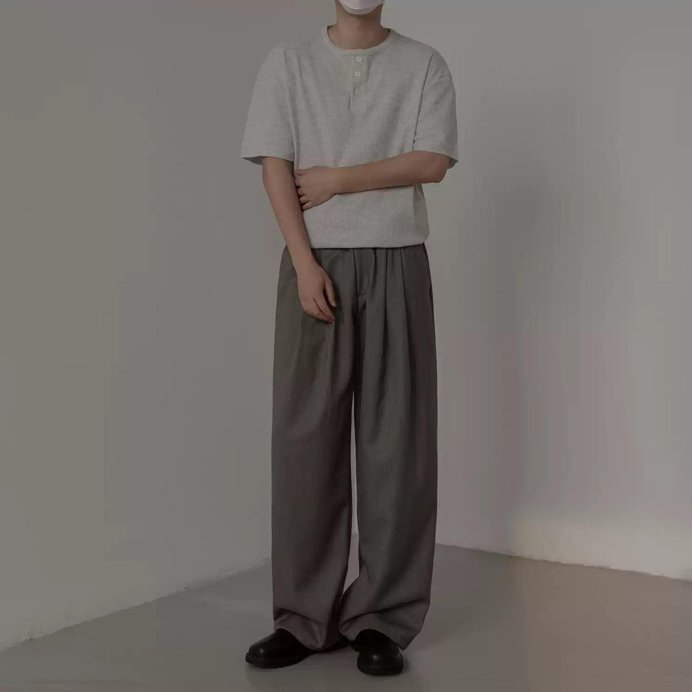 Zhou Henley Collar Textured Knit T-Shirt-korean-fashion-T-Shirt-Zhou's Closet-OH Garments