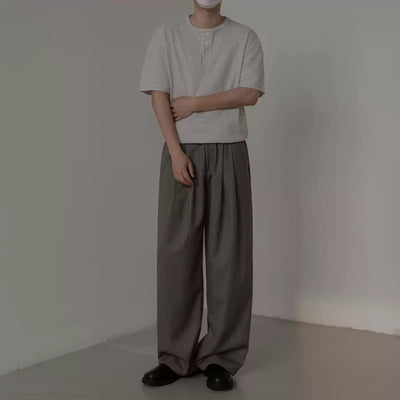 Zhou Henley Collar Textured Knit T-Shirt-korean-fashion-T-Shirt-Zhou's Closet-OH Garments