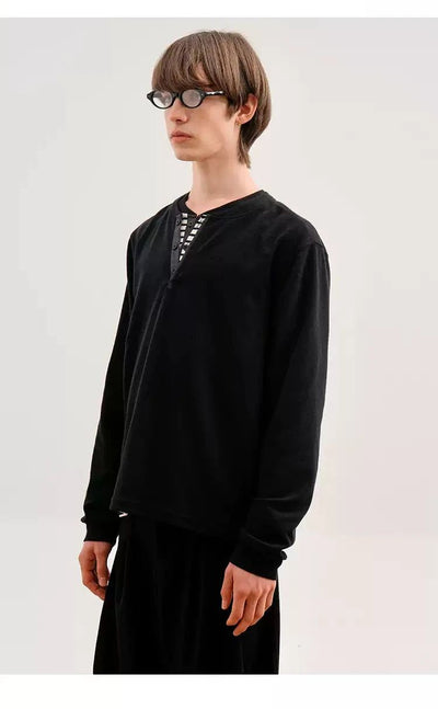 Zhou Henry Collar Long Sleeve T-Shirt-korean-fashion-T-Shirt-Zhou's Closet-OH Garments